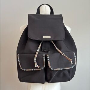 Burberry Brown  Backpack with Plaid Accents